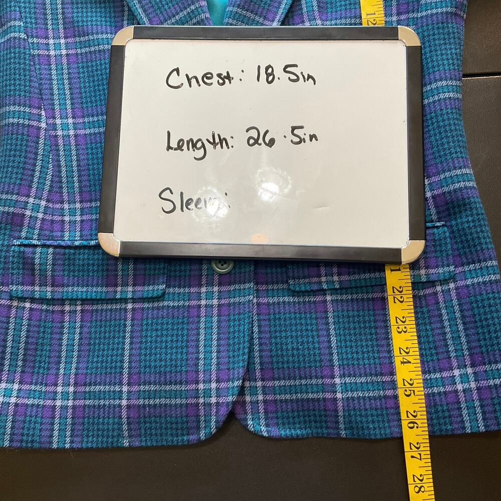 Vintage Pendleton Wool Plaid Blazer USA Made Size 6 Teal Purple - Picture 8 of 10